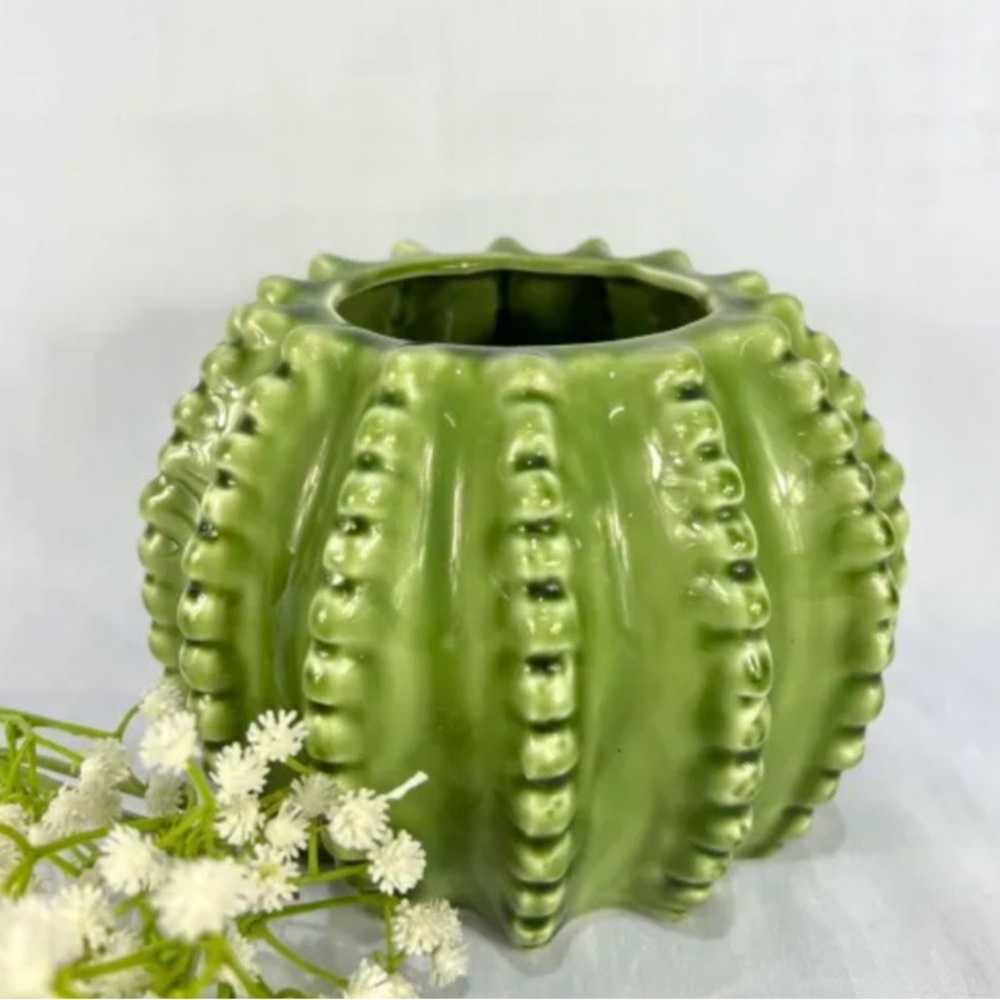 Green Ceramic Cactus Vase Planter Figurine Display